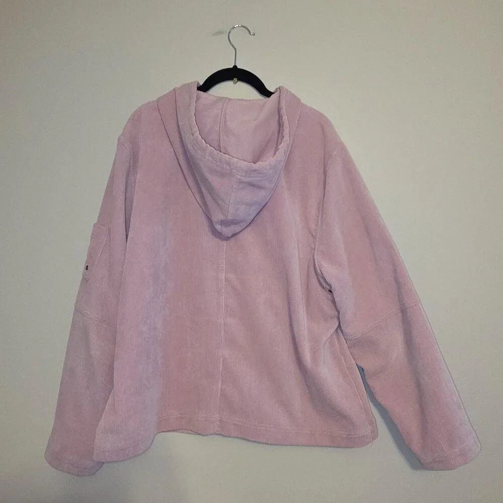 Dressbarn Women Pink Corduroy Zip Up Jacket Hoodie - Picture 2 of 6
